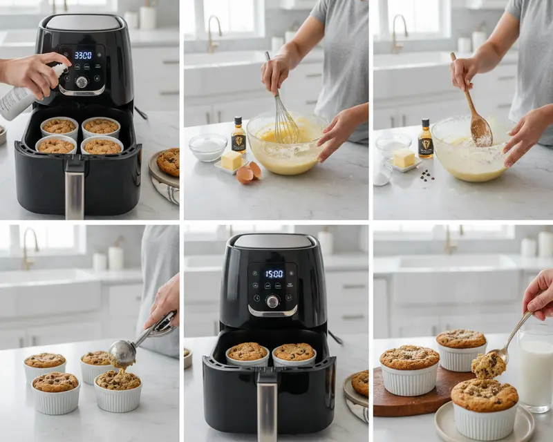 Air Fryer Chocolate Chip Cookie Bowls 3 cooking process