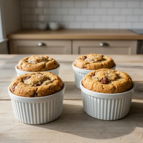 Beautiful plated Air Fryer Chocolate Chip Cookie Bowls