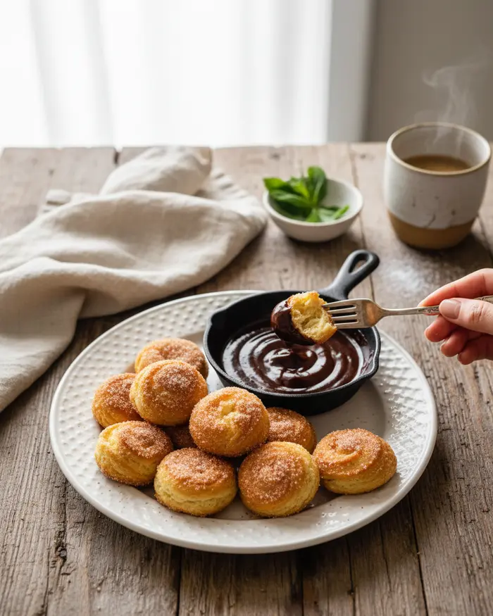Air Fryer Churro Bites with Chocolate Sauce 4 final plated dish