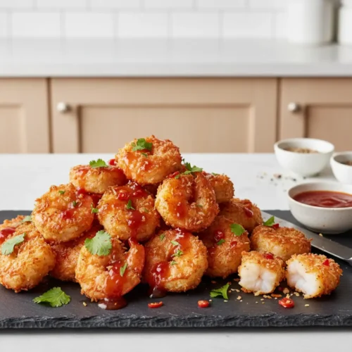 Beautiful plated Air Fryer Coconut Shrimp with Sweet Chili