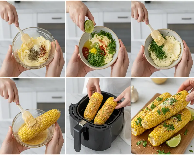 Air Fryer Corn on the Cob with Herb Butter 3 cooking process