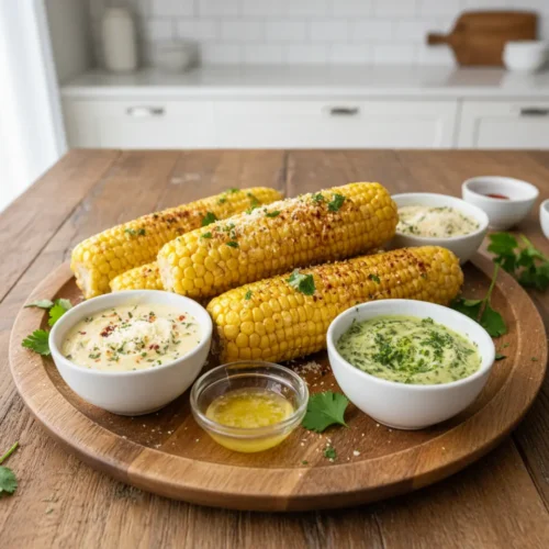 Beautiful plated Air Fryer Corn on the Cob with Herb Butter