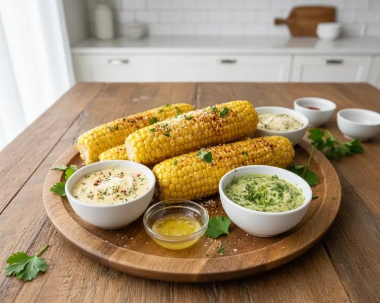 Beautiful plated Air Fryer Corn on the Cob with Herb Butter