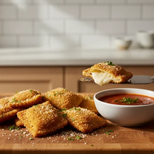 Beautiful plated Air Fryer Crispy Ravioli