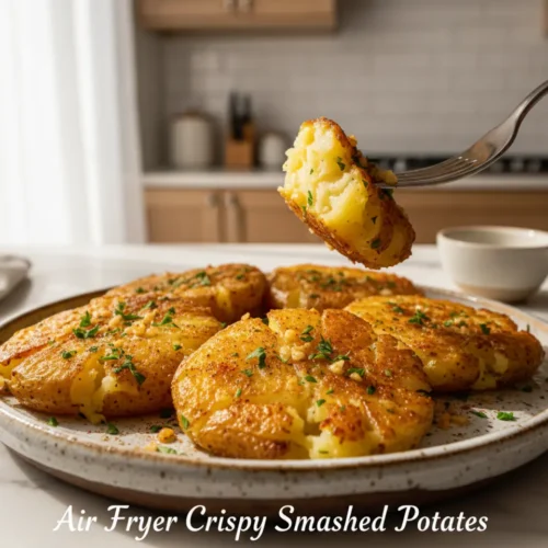 Beautiful plated Air Fryer Crispy Smashed Potatoes