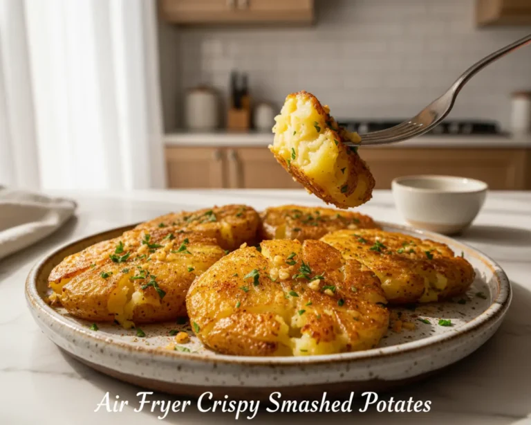 Beautiful plated Air Fryer Crispy Smashed Potatoes