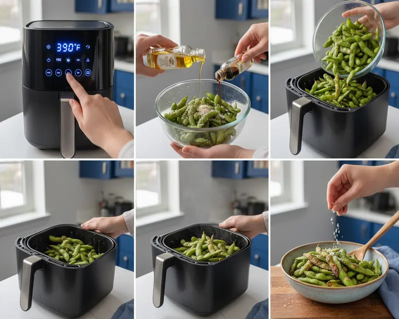 Air Fryer Edamame with Sea Salt Recipe 3 cooking process