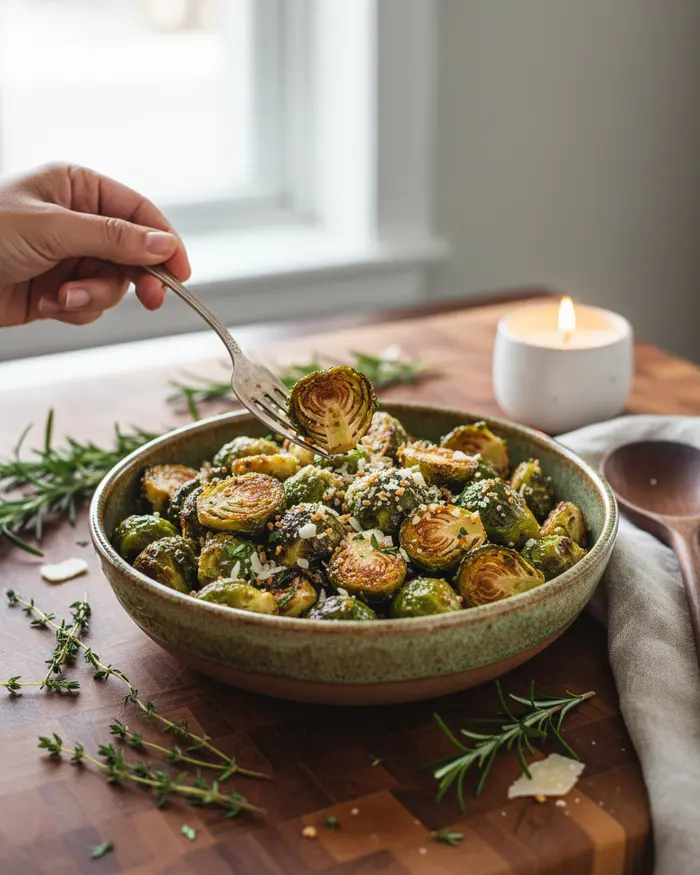 Air Fryer Garlic Parmesan Brussels Sprouts Recipe 4 final plated dish