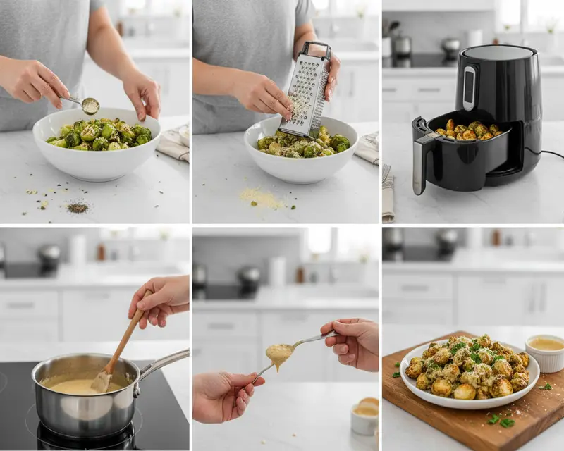 Air Fryer Garlic Parmesan Brussels Sprouts Recipe 3 cooking process