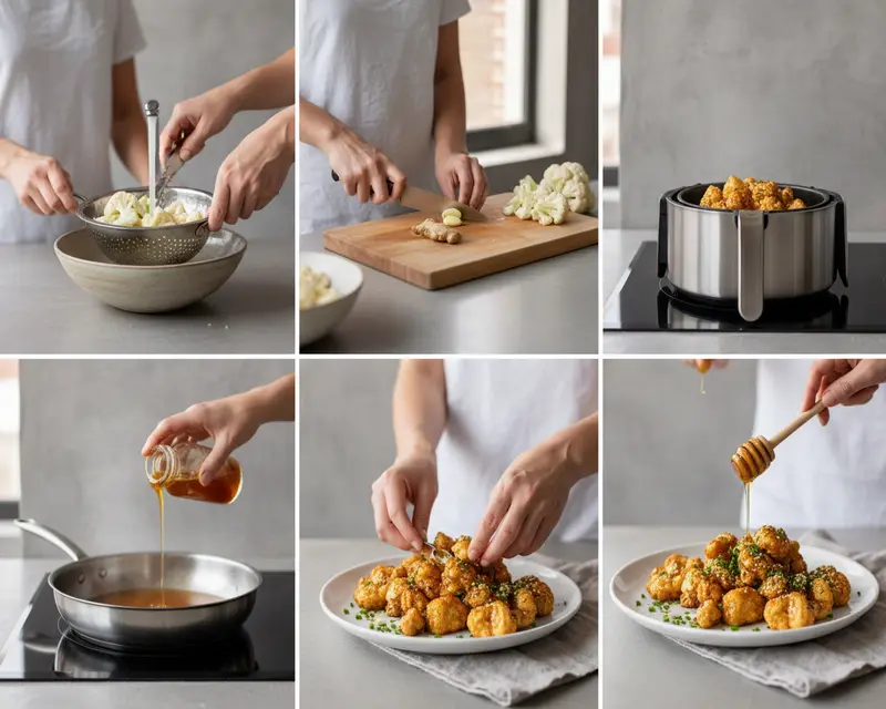 Air Fryer Honey Garlic Cauliflower Recipe 3 cooking process
