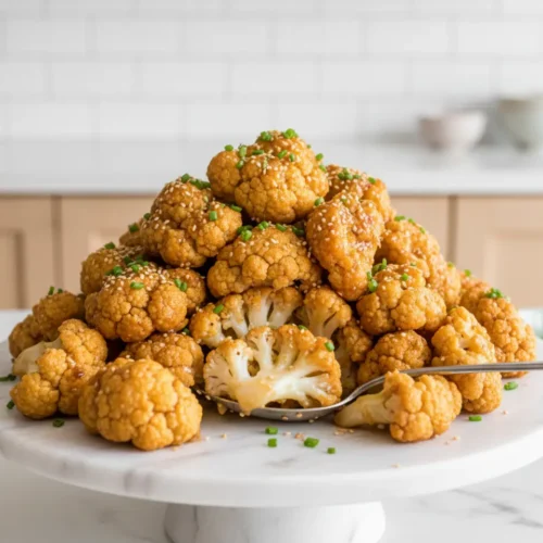 Beautiful plated Air Fryer Honey Garlic Cauliflower