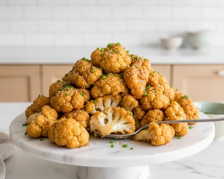Beautiful plated Air Fryer Honey Garlic Cauliflower