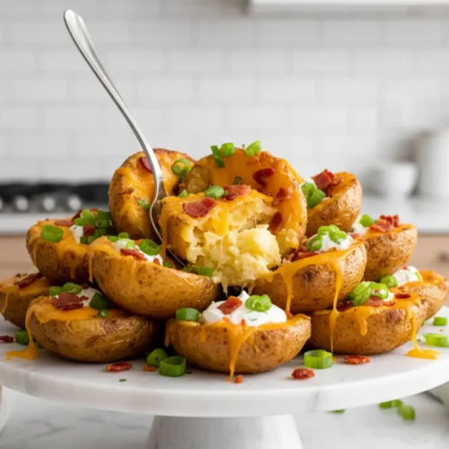 Beautiful plated Air Fryer Loaded Potato Skins