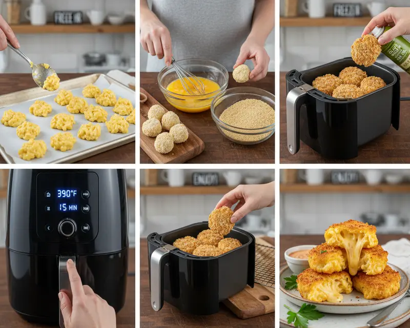 Crispy Air Fryer Mac and Cheese Bites Recipe 3 cooking process