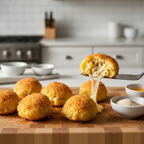 Beautiful plated Air Fryer Mac and Cheese Bites