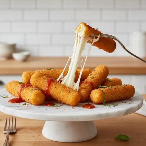 Beautiful plated Air Fryer Mozzarella Sticks in 8 Minutes