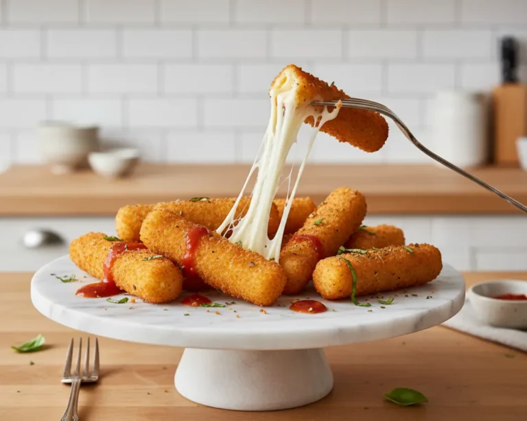 Beautiful plated Air Fryer Mozzarella Sticks in 8 Minutes