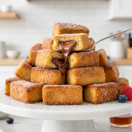 Beautiful plated Air Fryer Nutella-Stuffed French Toast Bites