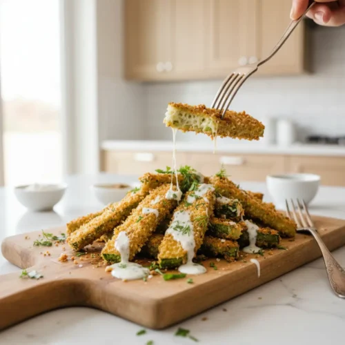 Beautiful plated Air Fryer Parmesan Zucchini Fries