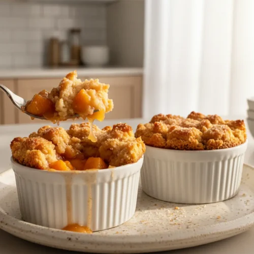 Beautiful plated Air Fryer Peach Cobbler Cups