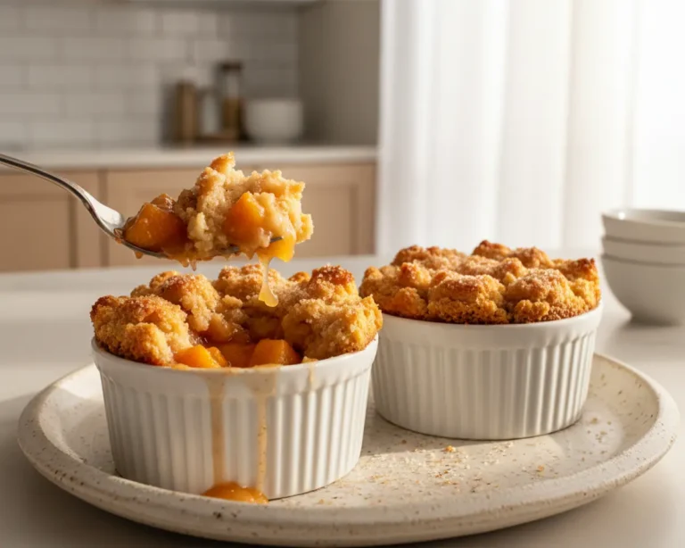 Beautiful plated Air Fryer Peach Cobbler Cups