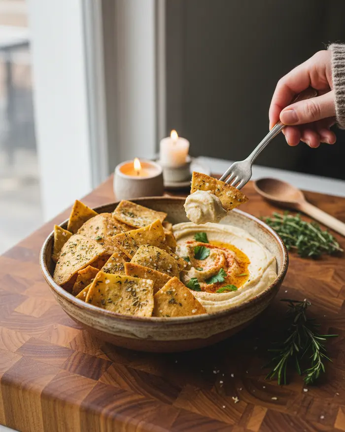Air Fryer Pita Chips with Hummus 4 final plated dish