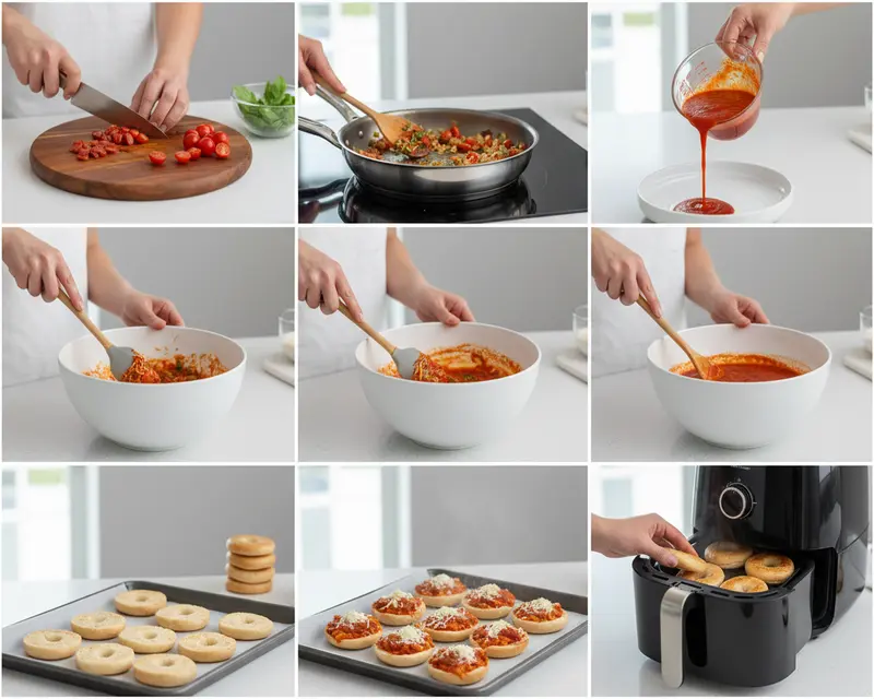 Air Fryer Pizza Bagel Bites Recipe 3 cooking process