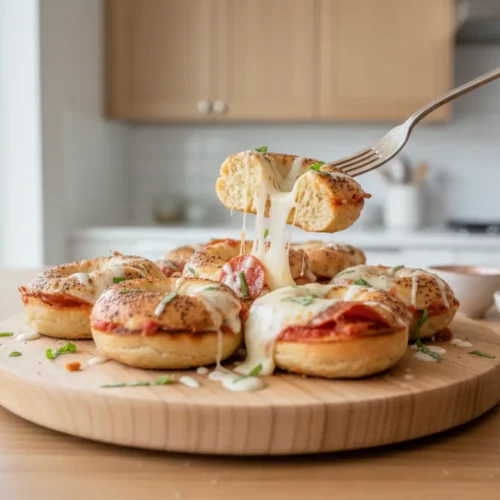Beautiful plated Air Fryer Pizza Bagel Bites