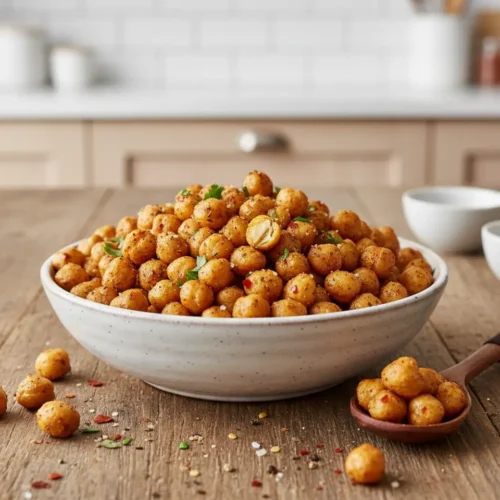 Beautiful plated Air Fryer Roasted Chickpeas Snack Mix