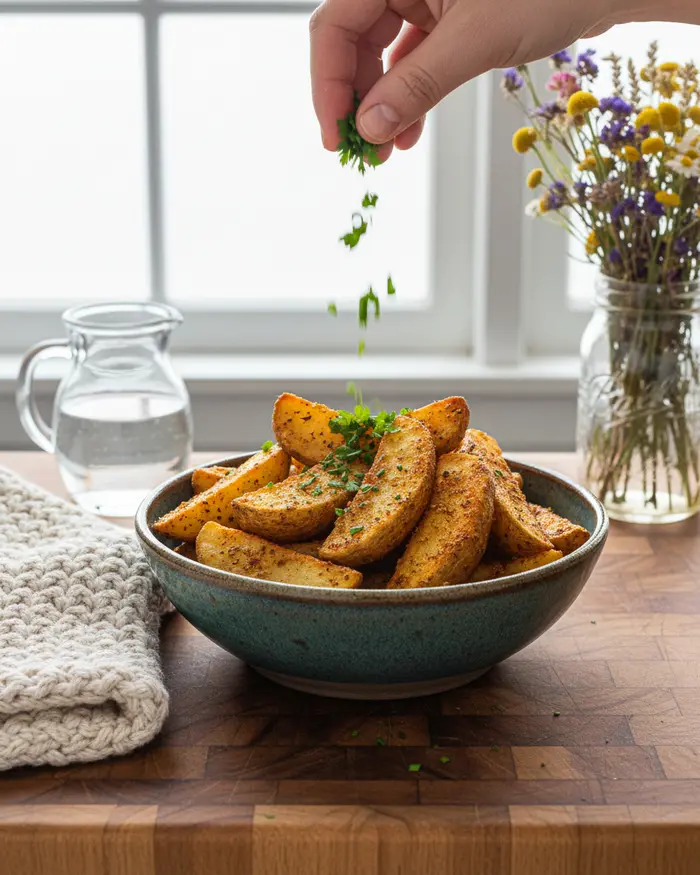 Air Fryer Seasoned Potato Wedges 4 final plated dish