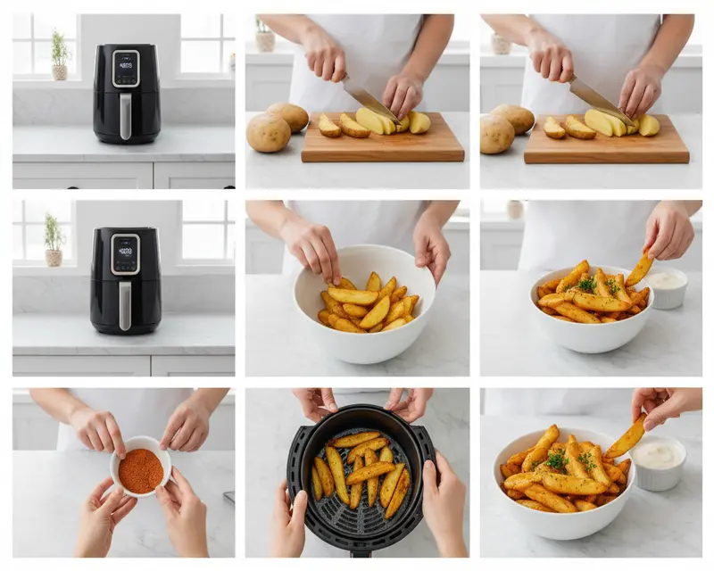 Air Fryer Seasoned Potato Wedges 3 cooking process