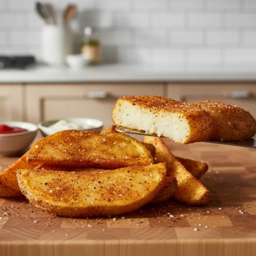Beautiful plated Air Fryer Seasoned Potato Wedges