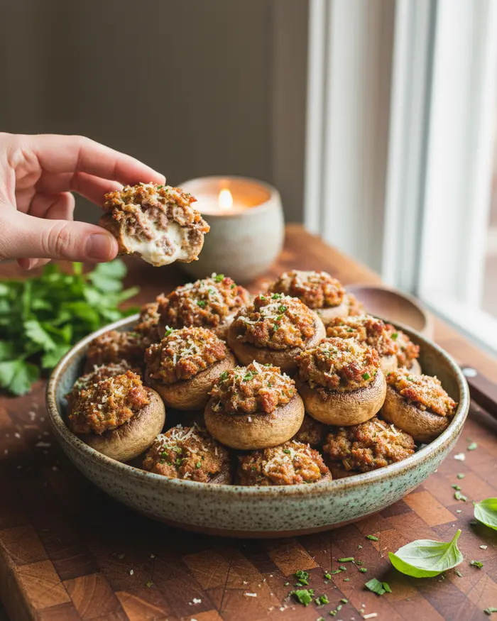 Air Fryer Stuffed Mushrooms Recipe 4 final plated dish