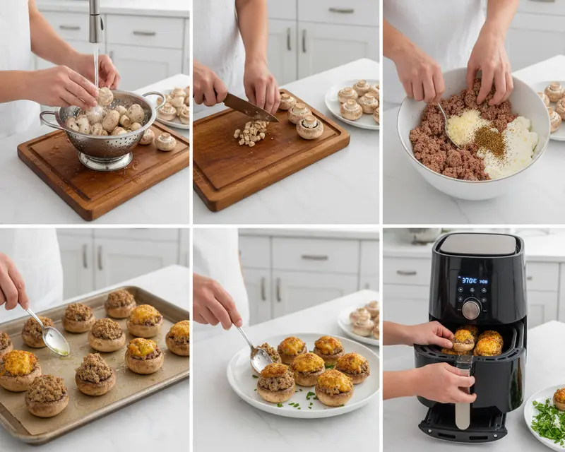 Air Fryer Stuffed Mushrooms Recipe 3 cooking process