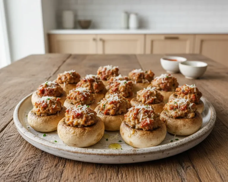 Beautiful plated Air Fryer Stuffed Mushrooms
