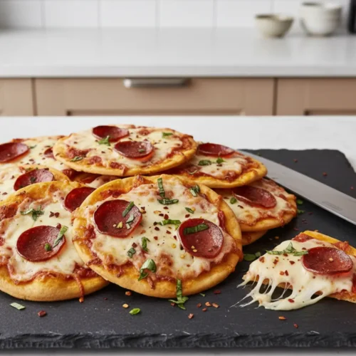 Beautiful plated Air Fryer Tortilla Pizza Crisps