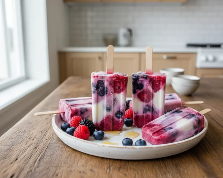 Beautiful plated Berry Yogurt Popsicles