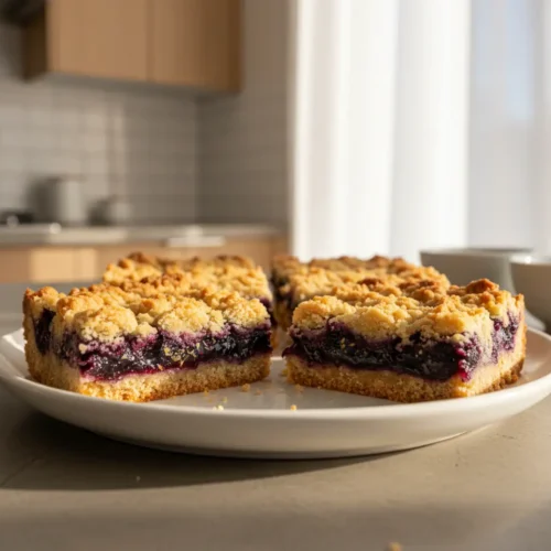 Beautiful plated Blueberry Crumble Bars