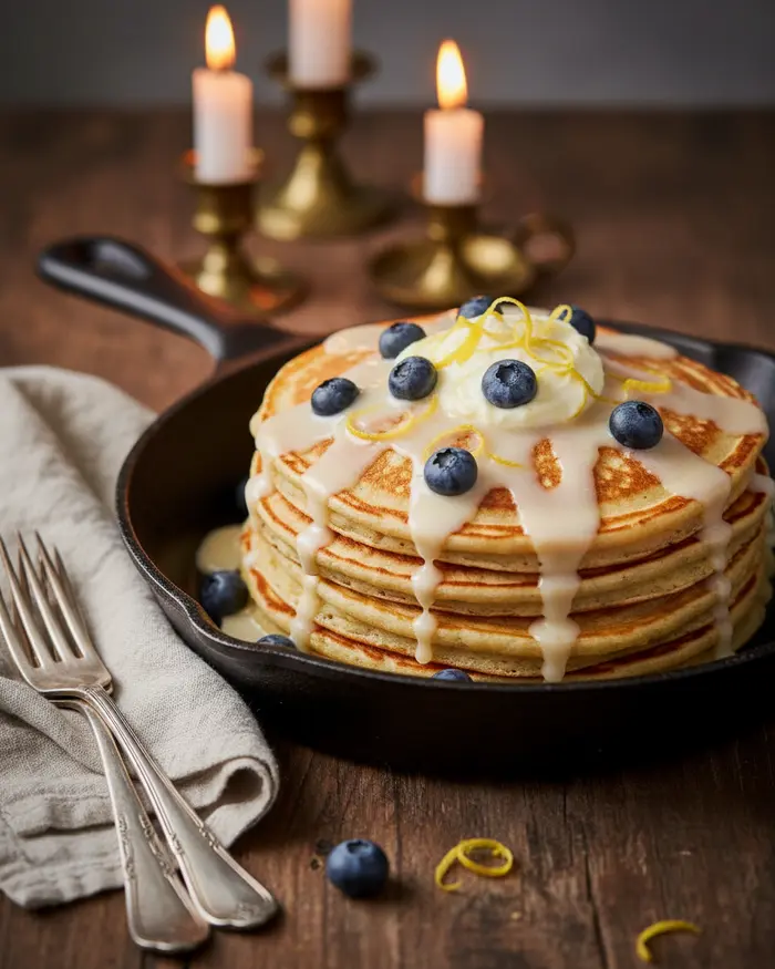 Blueberry Lemon Cream Cheese Pancakes 4 final plated dish