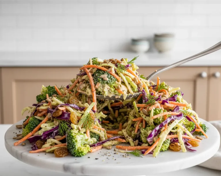 Beautiful plated Broccoli Stem Summer Coleslaw