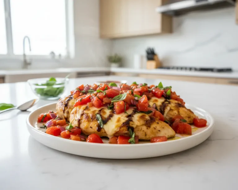 Beautiful plated Bruschetta Chicken Bake