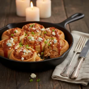 Final plated dish of Buffalo Chicken Pinwheels