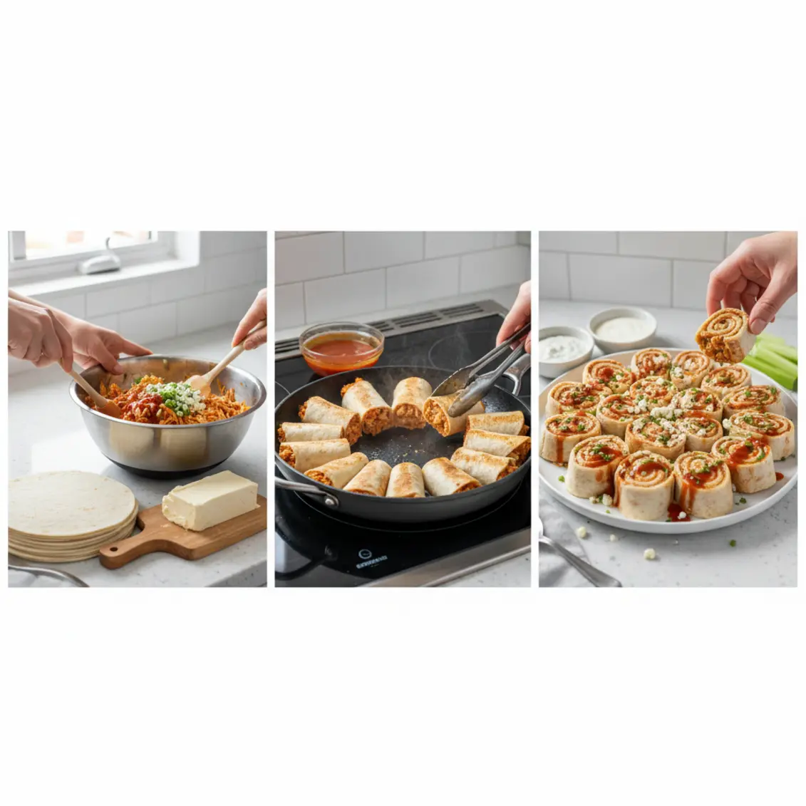 Buffalo Chicken Pinwheels cooking process