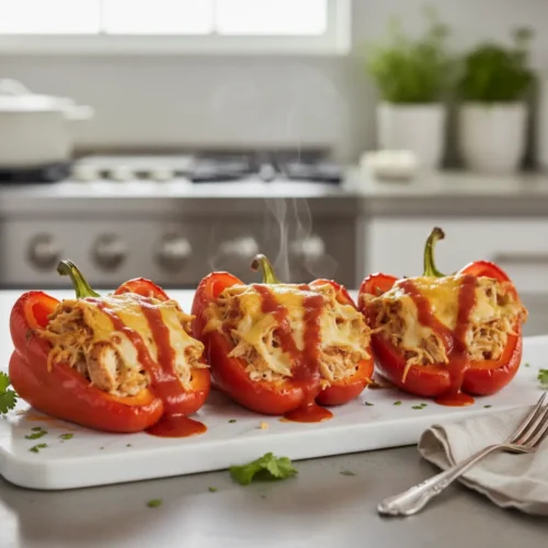 Beautiful plated Buffalo Chicken Stuffed Peppers
