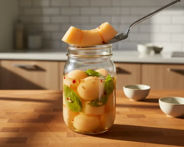 Beautiful plated Cantaloupe Seed Pepitas and Rind Pickles