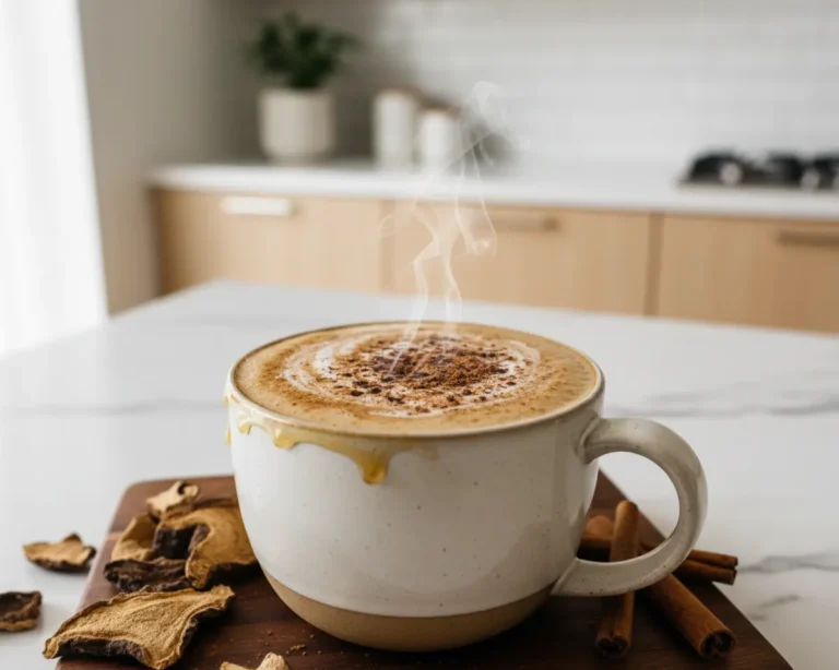 Beautiful plated Chaga Mushroom Ultimate Antioxidant Latte
