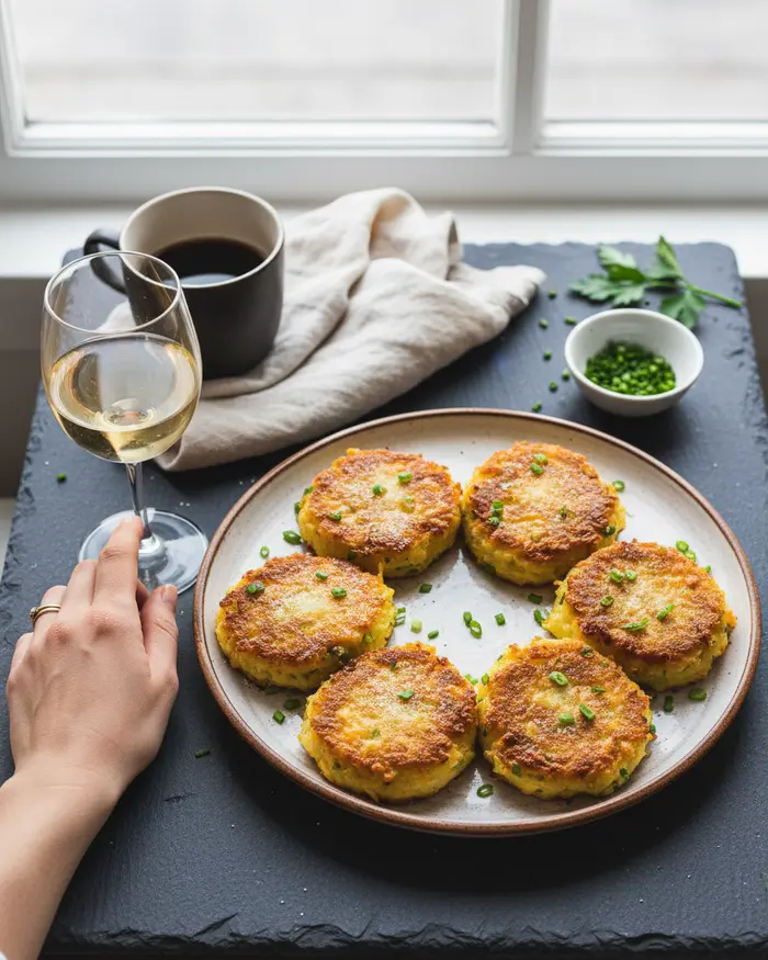 Crispy Cheesy Mashed Potato Cakes 4 final plated dish