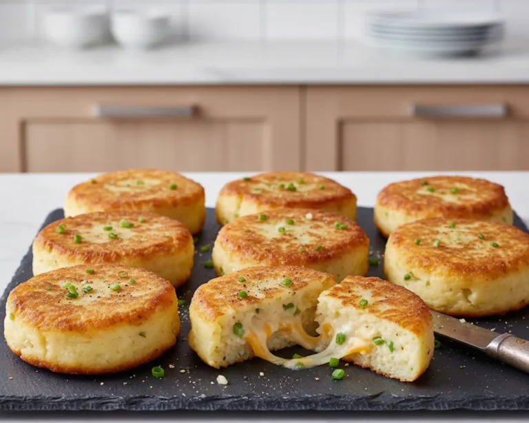 Beautiful plated Cheesy Mashed Potato Cakes