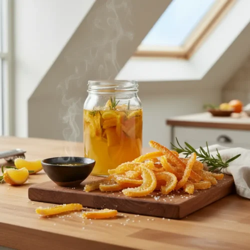 Beautiful plated Citrus Peel Candied Treats and Natural Cleaner