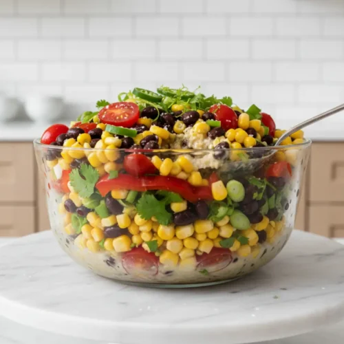 Beautiful plated Corn, Tomato, and Black Bean Bowls